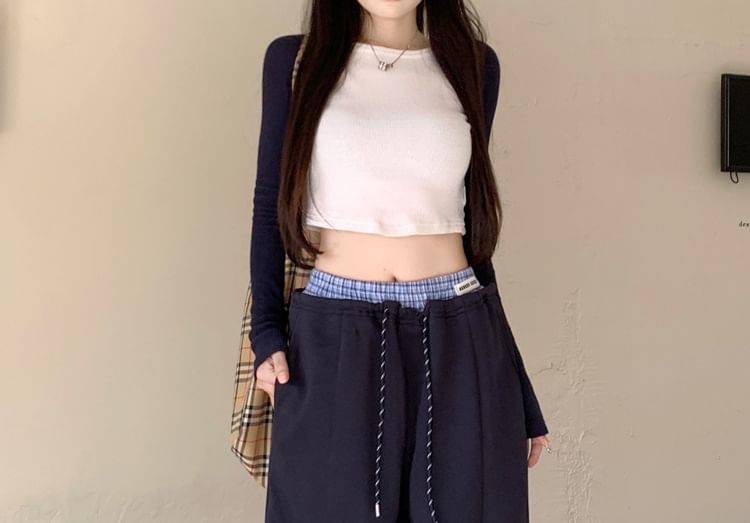 Chisan - Elastische taille nep-tweedelige wijde joggingbroek