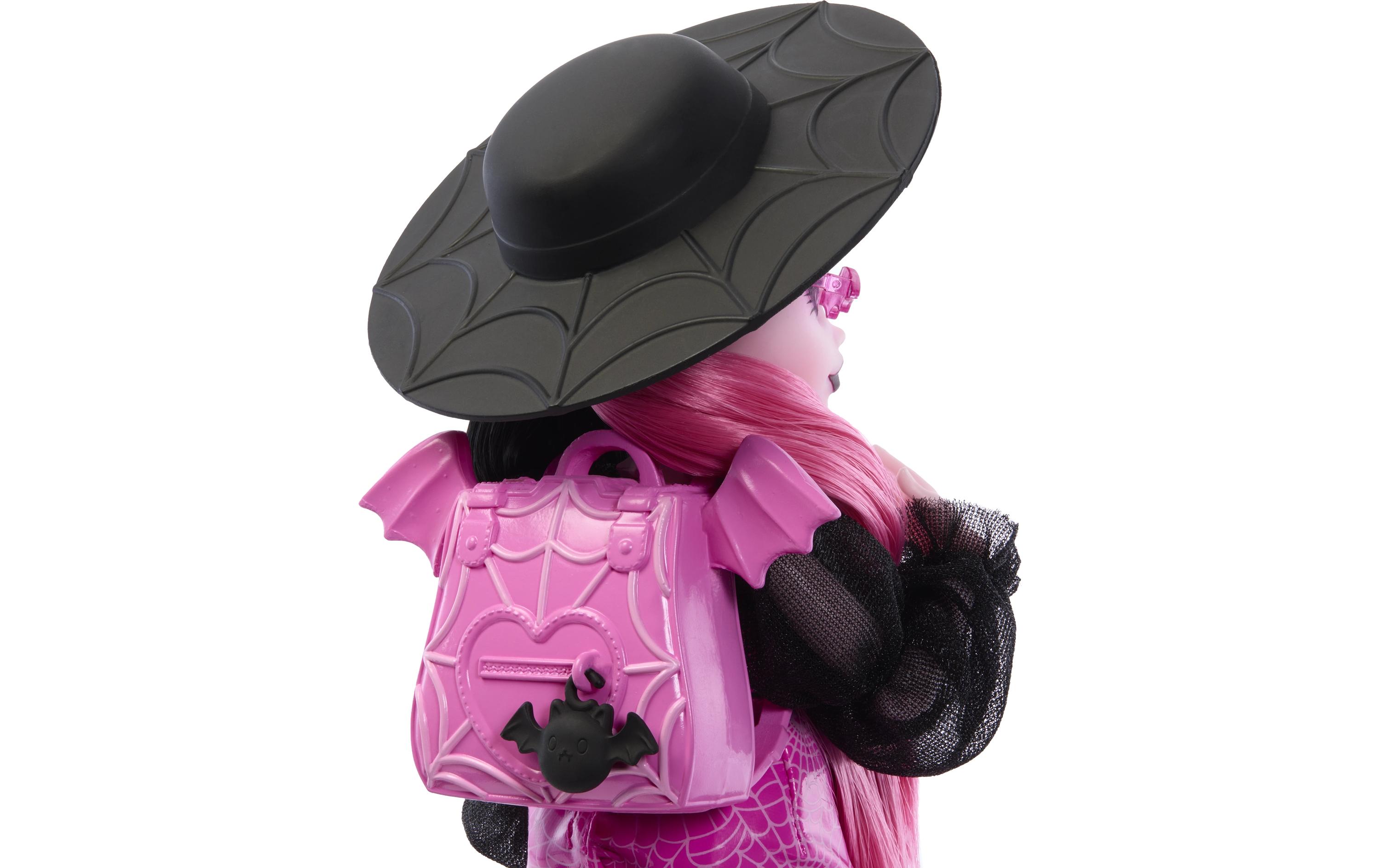 Puppe Monster High DraculauraBezaubernde Vampirin von Kopf bis Fuss in Pink und Schwarz gekleidet