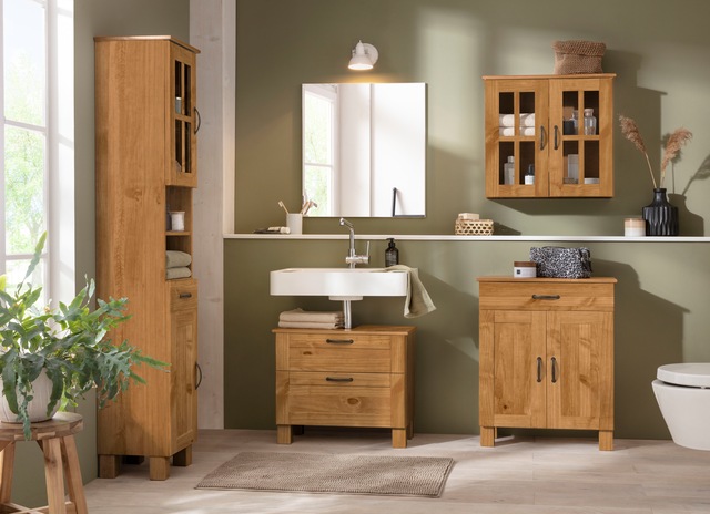 Home affaire Waschbeckenunterschrank »Rodby« FSC®-zertifiziertes Massivholz, Griffe Metall, Breite 60cm, Höhe 55cm