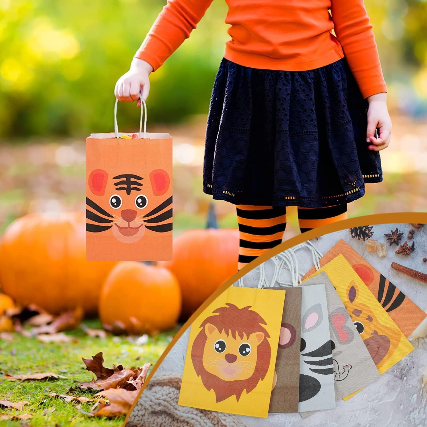 (6er Set) 21x15cm Bunte Kinder Papiertüten Candy Gift Bags Geburtstags Mitbringsel Geschenktasche - Dschungel Tiere