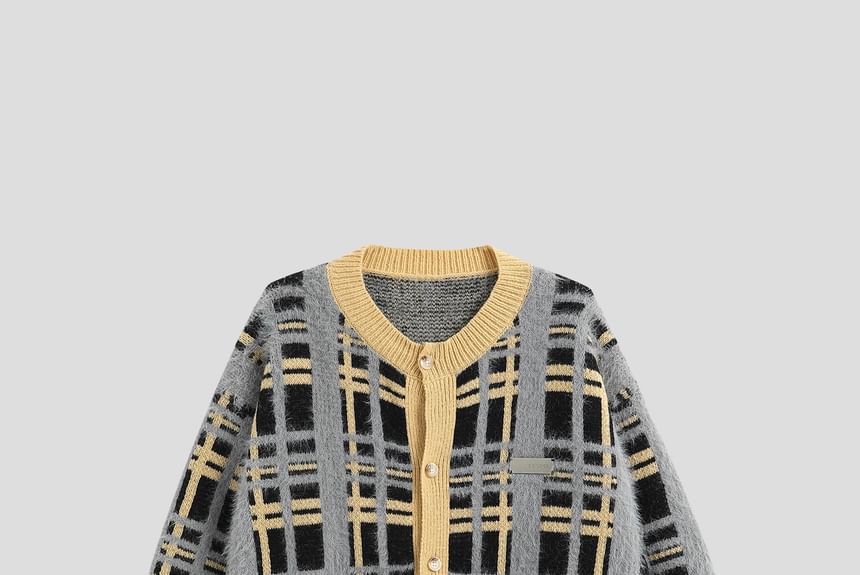 INStudio - Matching ronde hals geruite cardigan voor koppels