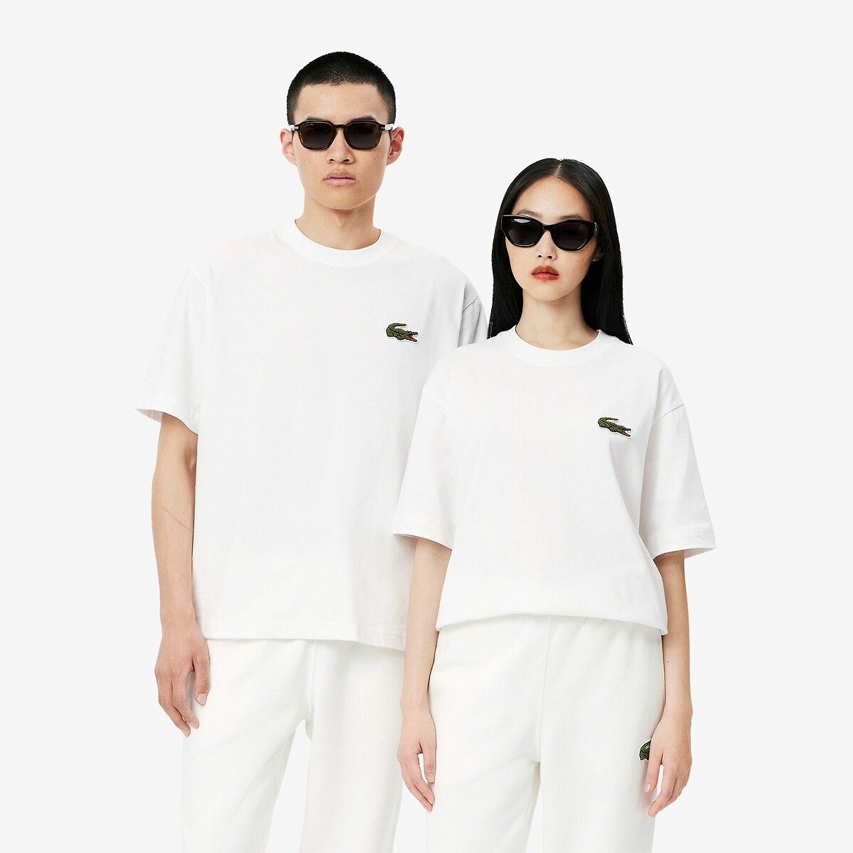 LACOSTE<br>Camiseta folgada em algodão grosso com logotipo bordado