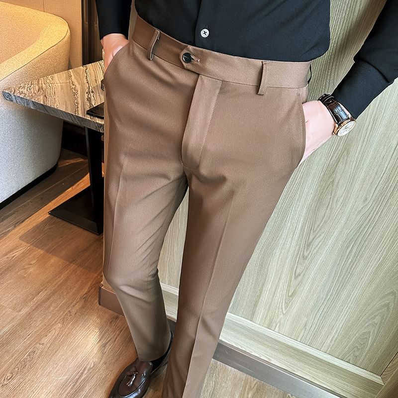 Blueforce - Mid Rise Plain Tapered Dress Pants
