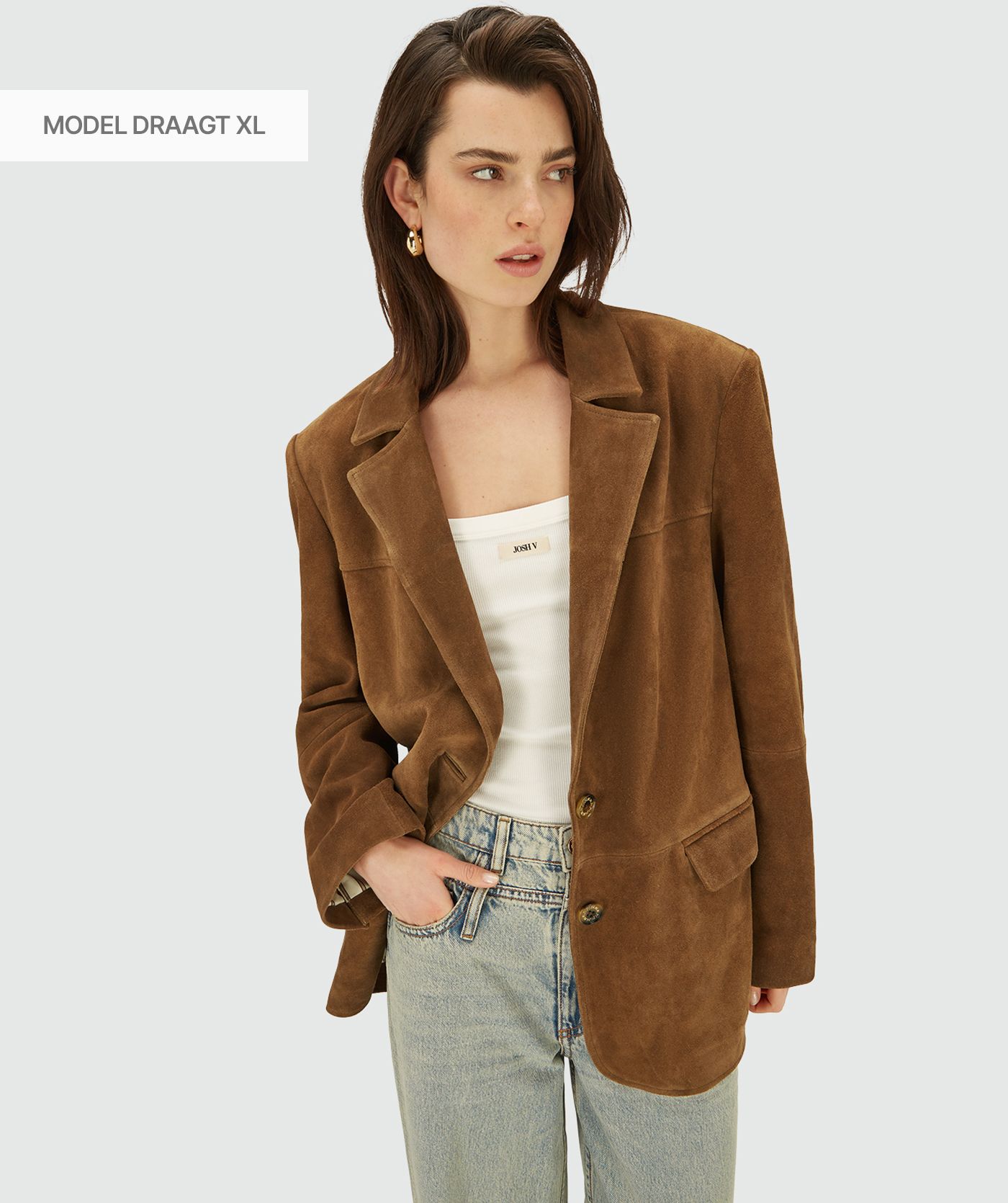 JV-EMSY oversized blazer van suède - brown