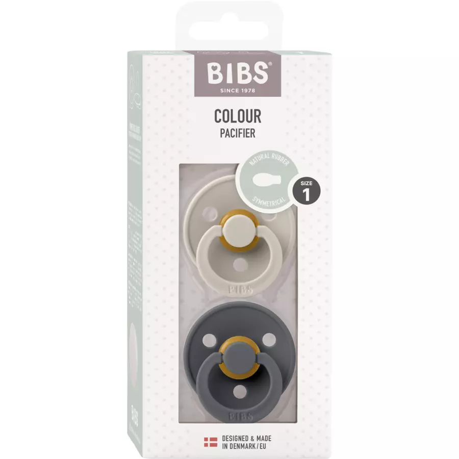 BIBS® Schnuller Colour Symmetrischer Sauger Sand & Iron 0-6 Monate, 2 Stk.
