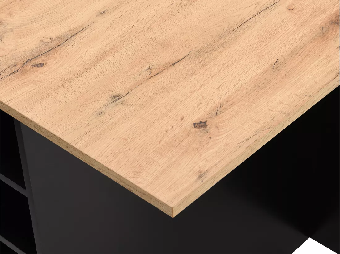 Ilot central de cuisine avec 6 tiroirs et 4 niches en MDF - Naturel clair et Noir - POMARELA