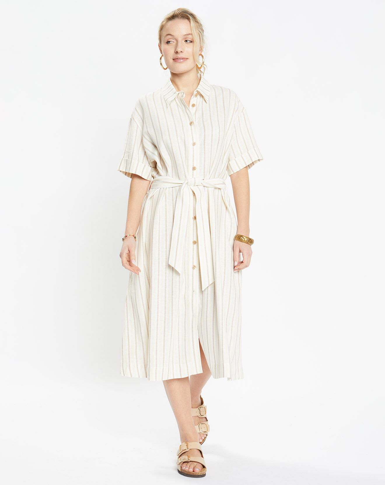 Jodhpur Robe longue en Popeline de Coton bio Micro écrue