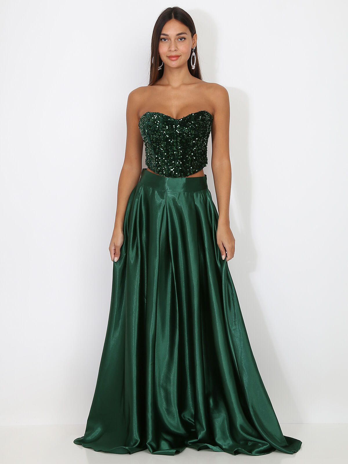 Bustier en velours brodé de sequins- Vert foncé