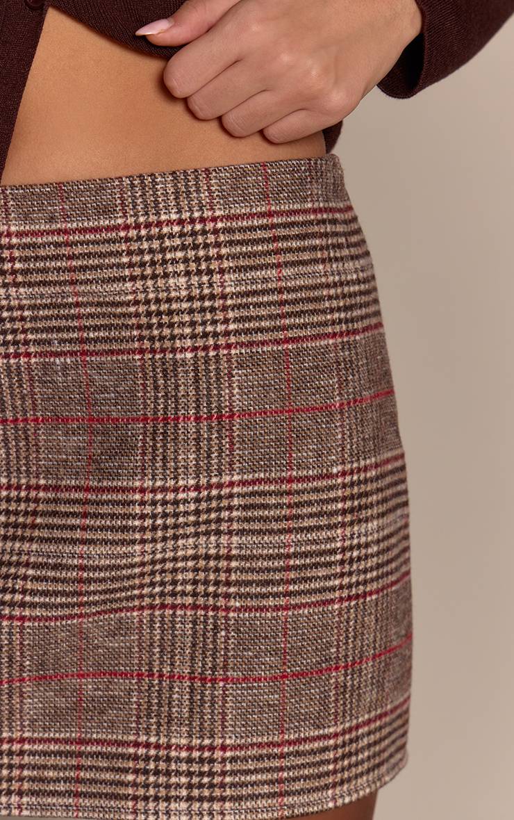 Marron Mini-jupe Coordonnée En Laine Effet Tartan
