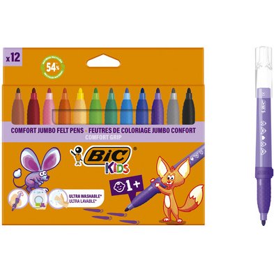 BIC KIDS Feutre Comfort Jumbo, étui en carton de 12