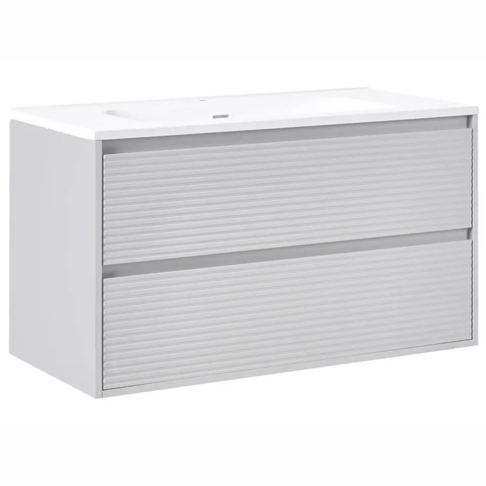 BAHIA - Wandgemonteerd meubel met wasbak - Grijs - MDF