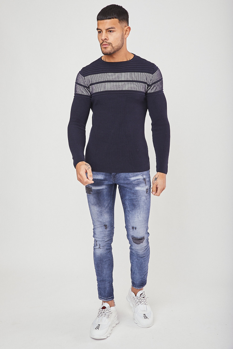 Pull fine maille bleu marine