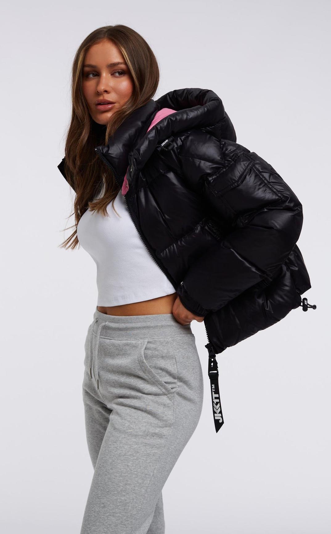 EZ Puffer Racer Hooded Jacket Dame Black/Pink
