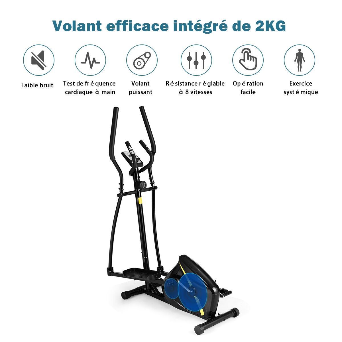 Vélo Elliptique avec 8 Niveaux de Résistance-Masse d'Inertie 2 kg Pouls à la Main Affichage LCD - Lidl-Manfred