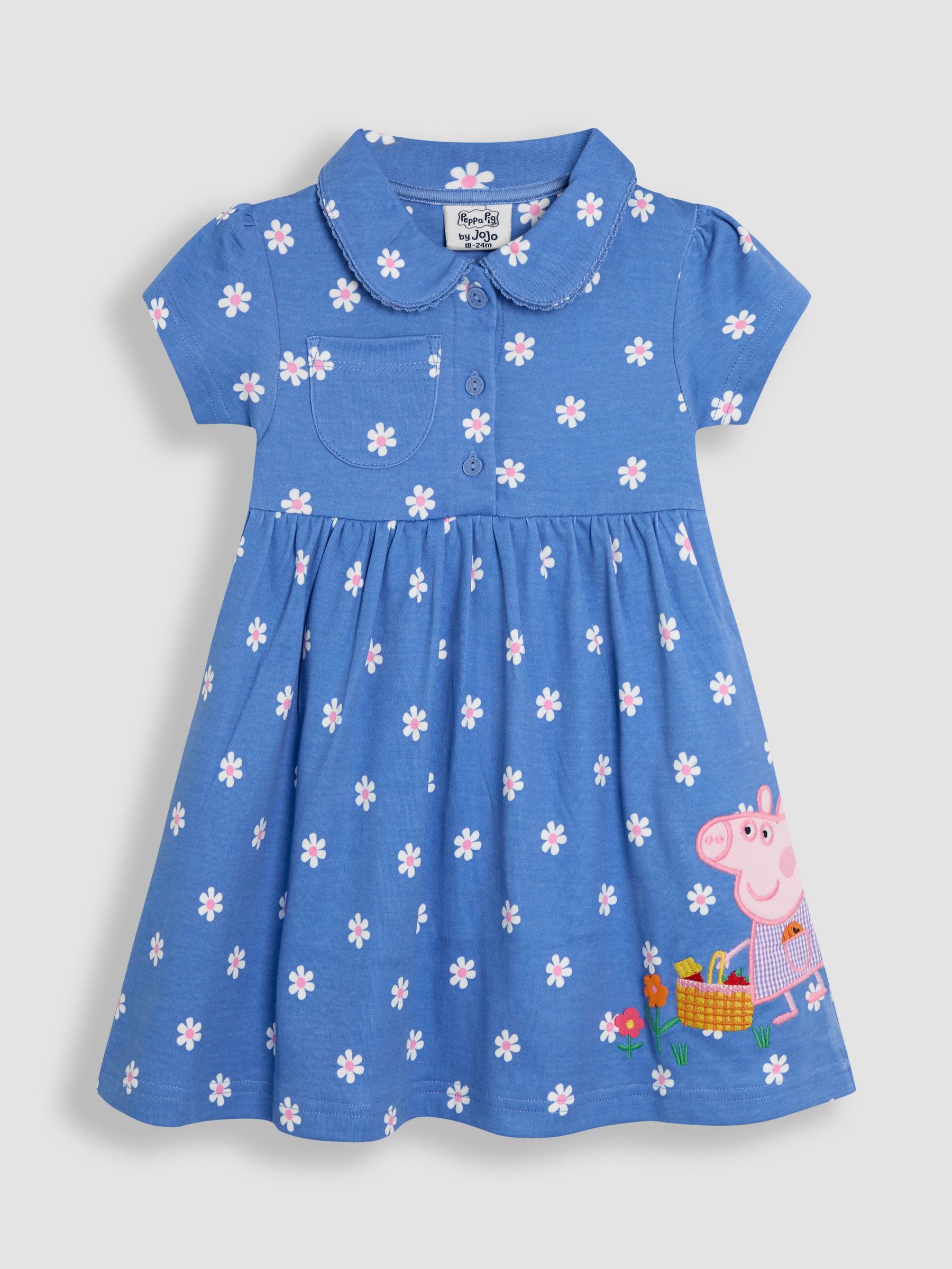 JoJo Maman Bébé Peppa Pig applicatie jurk met knopen aan de voorkant van 100% katoen