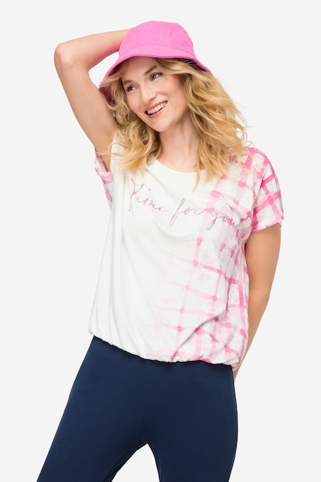 T-Shirt, oversized, Karoverlauf, Rundhals, Halbarm