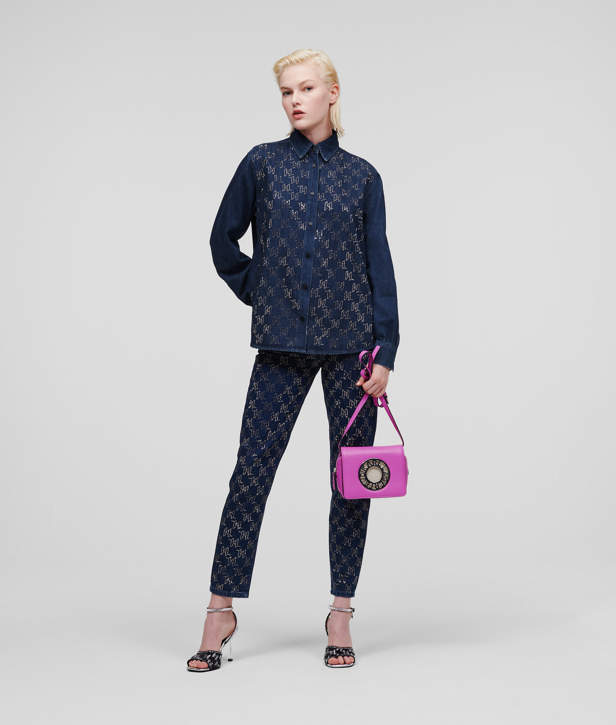 CHEMISE EN JEAN KL MONOGRAM AVEC STRASS