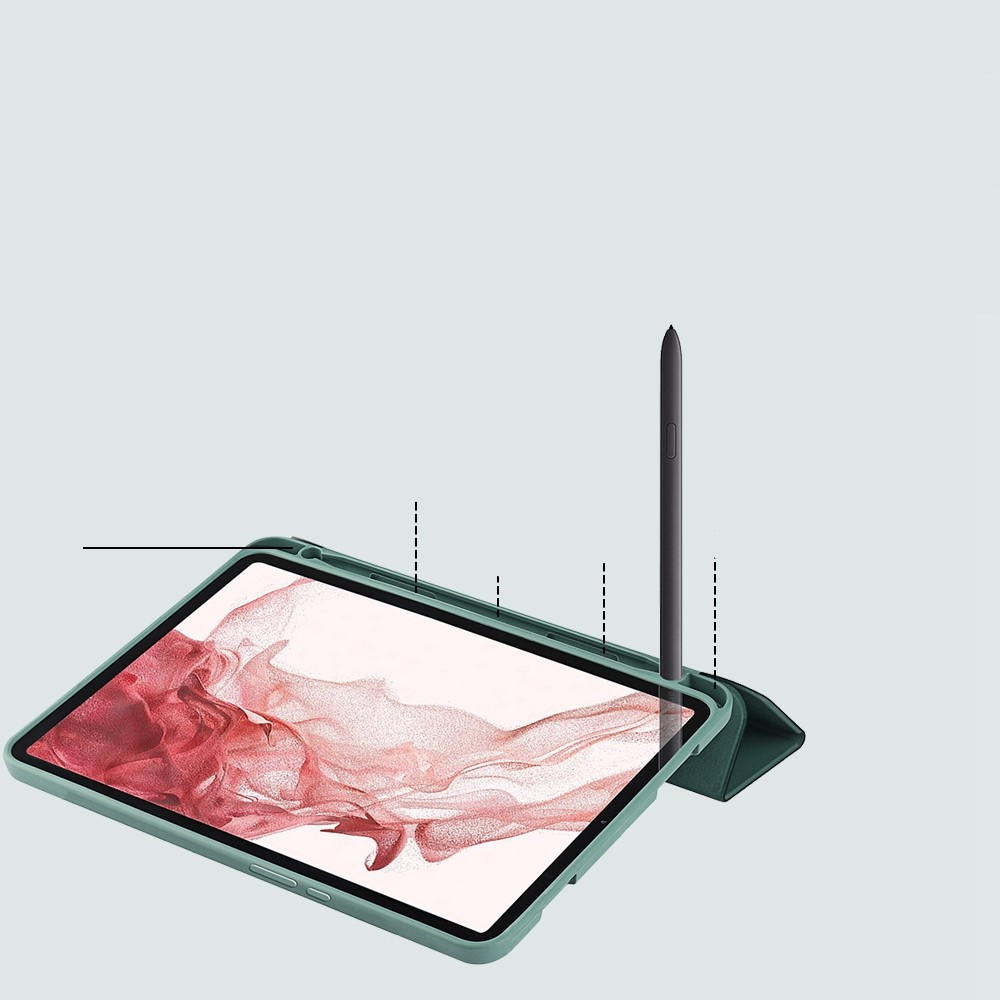Samsung Galaxy Tab S8 Ultra Leder Tasche Smart Case Hülle   S-Pen Halterung - Dunkelgrün