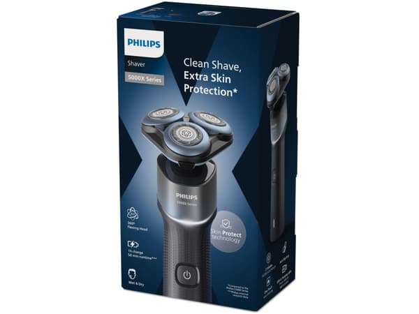 Philips Shaver 5000X series X5006/00 Wet & Dry elektrisk barbermaskin, Roterende hode, Sort, Blå, Batteri, Lithium-Ion (Li-Ion), 50 min, 1 timer