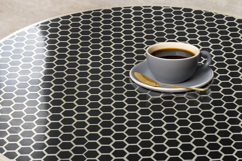 Runder Couchtisch HARMONY NATURE 60cm schwarz weiß gold mit Mosaik