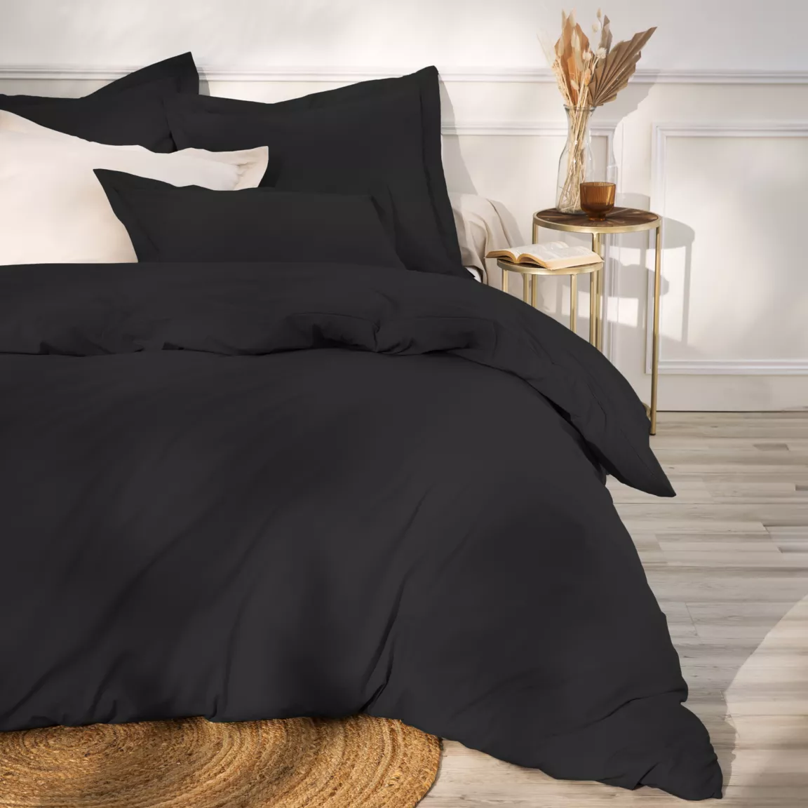 Drap housse percale de coton (200 x 200 cm) Cali Noir