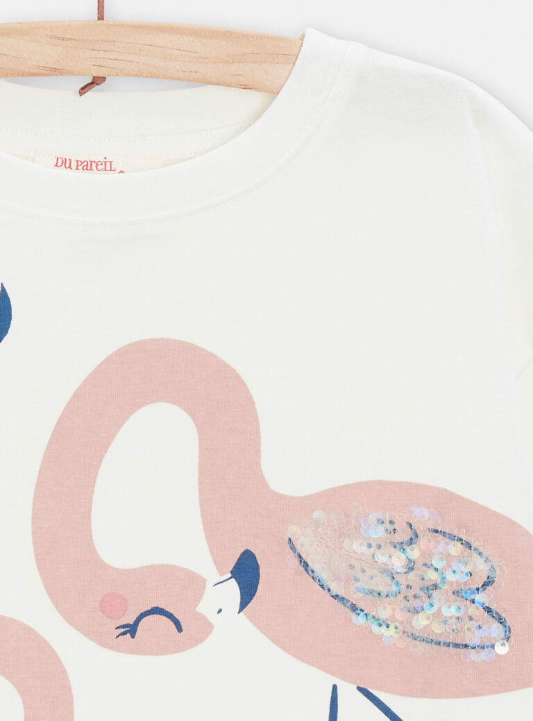 T-shirt à sequins imprimé flamant rose pour fille