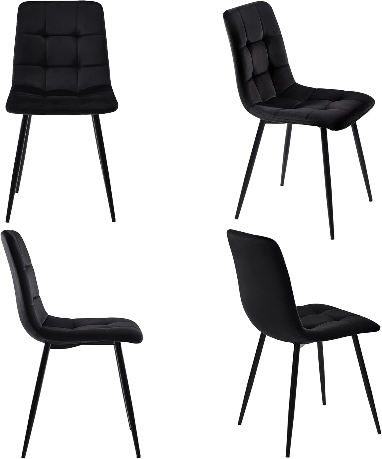 HAUSPROFI Esstisch Set mit 4 Stühlen, Rechteckig Küche Esstisch Sitzgruppe, Modern Design Holzmöbel Esszimmergruppe für Wohnzimmer Küche Büro (Schwarz, Samt, 140x80x74cm)