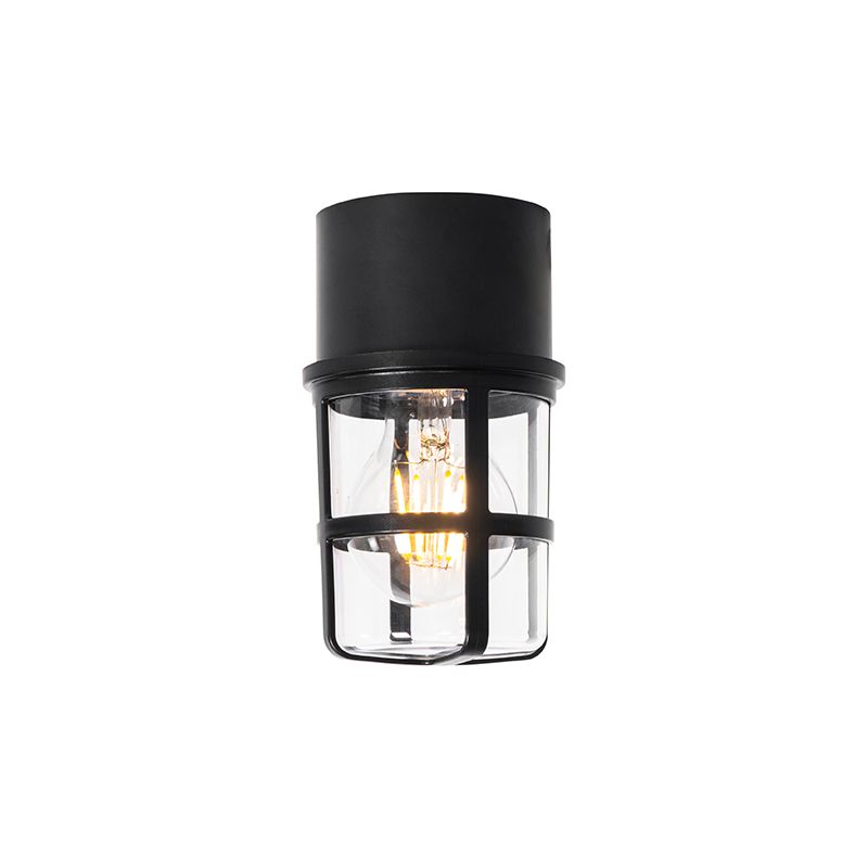 Plafond- en wandlamp zwart met heldere kap IP54 - Kiki