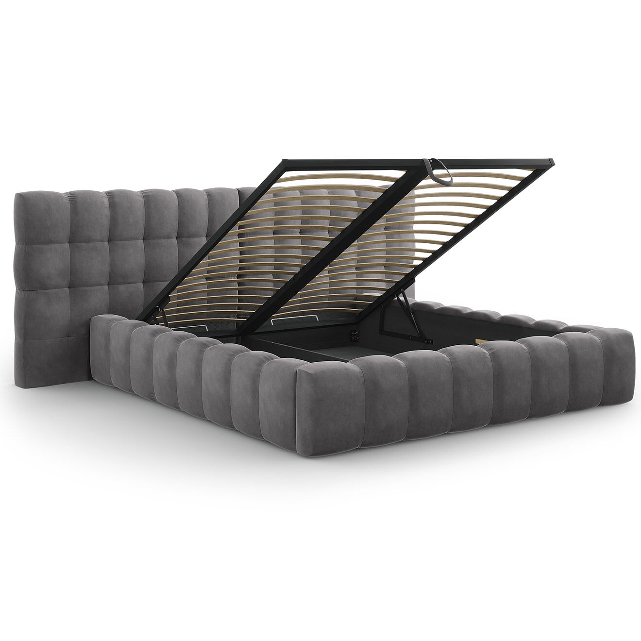 Cosmopolitan Design Lit avec coffre de rangement Bali Velours gris - 180x200 cm
