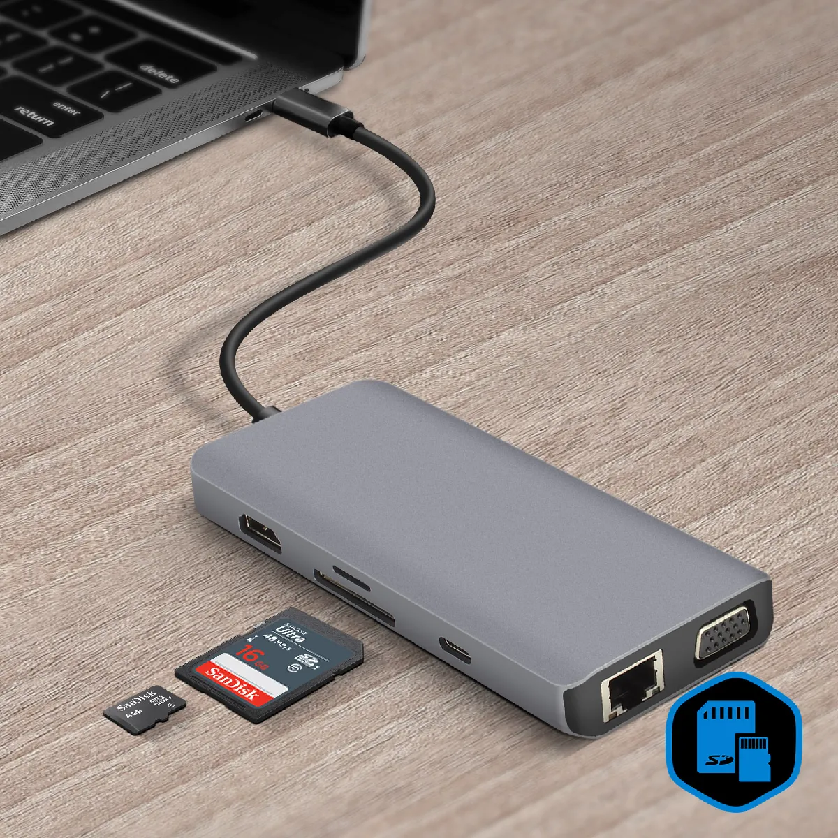 AKASHI USB-C Hub - 9 en 1 Multiports Gris