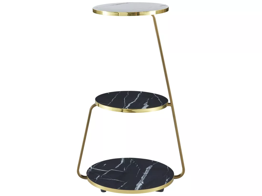 Table d'appoint Sipoo à 3 niveaux 74 x 46 x 37 cm marbre noir / marbre blanc / doré [en.casa]
