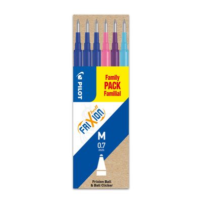 Pilot Frixion Ball - 6 Recharges pour rollers effaçables - 0,7 mm - bleu/rose/violet/turquoise