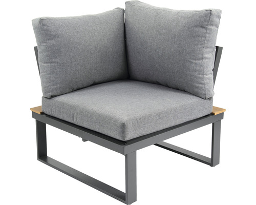 Garden Place Eila loungeset, 237 x 237 cm, 7-zits, 3-delig, inclusief tafel 120 x 70 x 69 cm in houtlook, inclusief lichtgrijze zitkussens