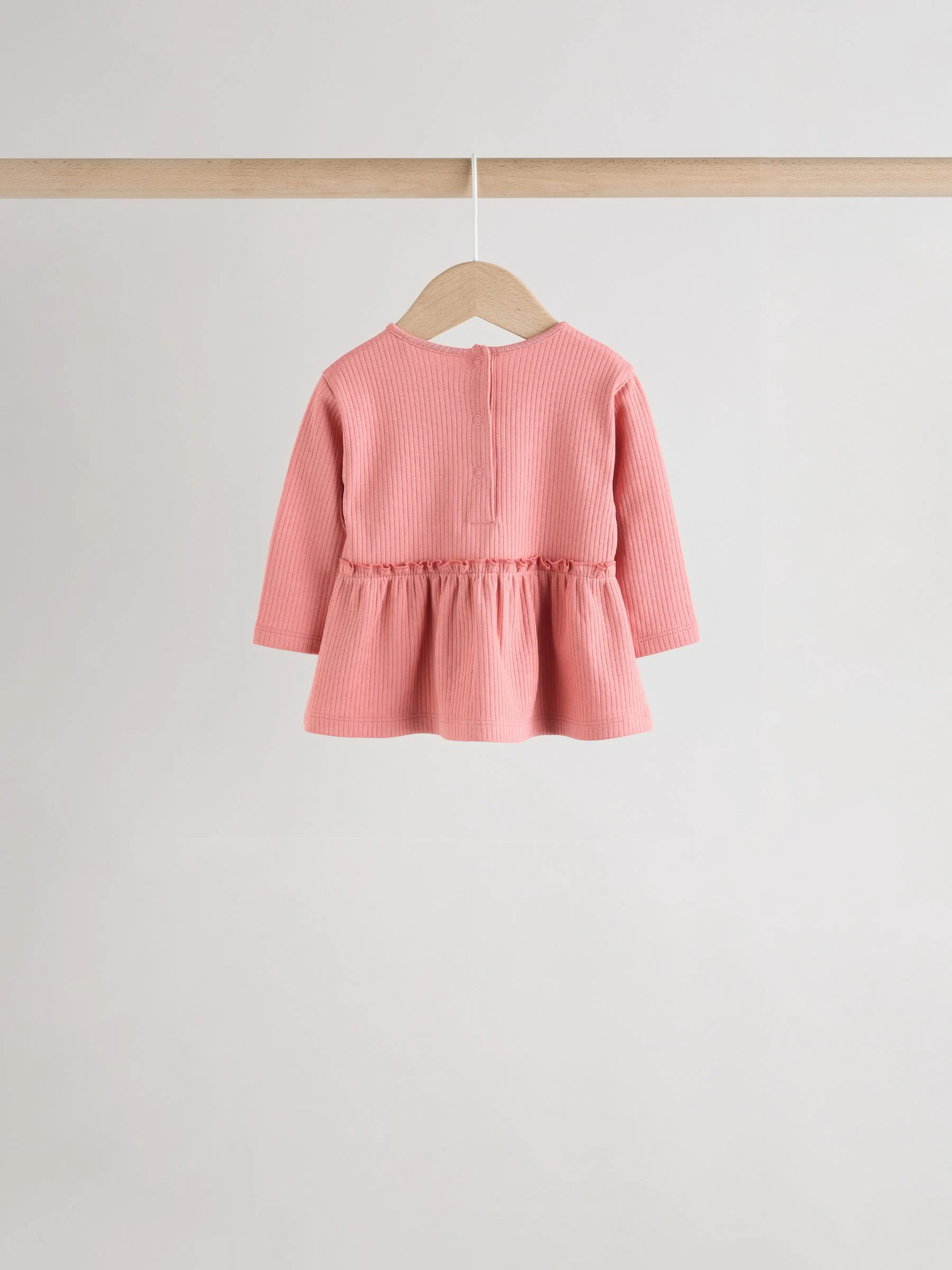 Roze - Baby Peplum Tops met Lange Mouwen 4 Pack (0mnd-2jr)