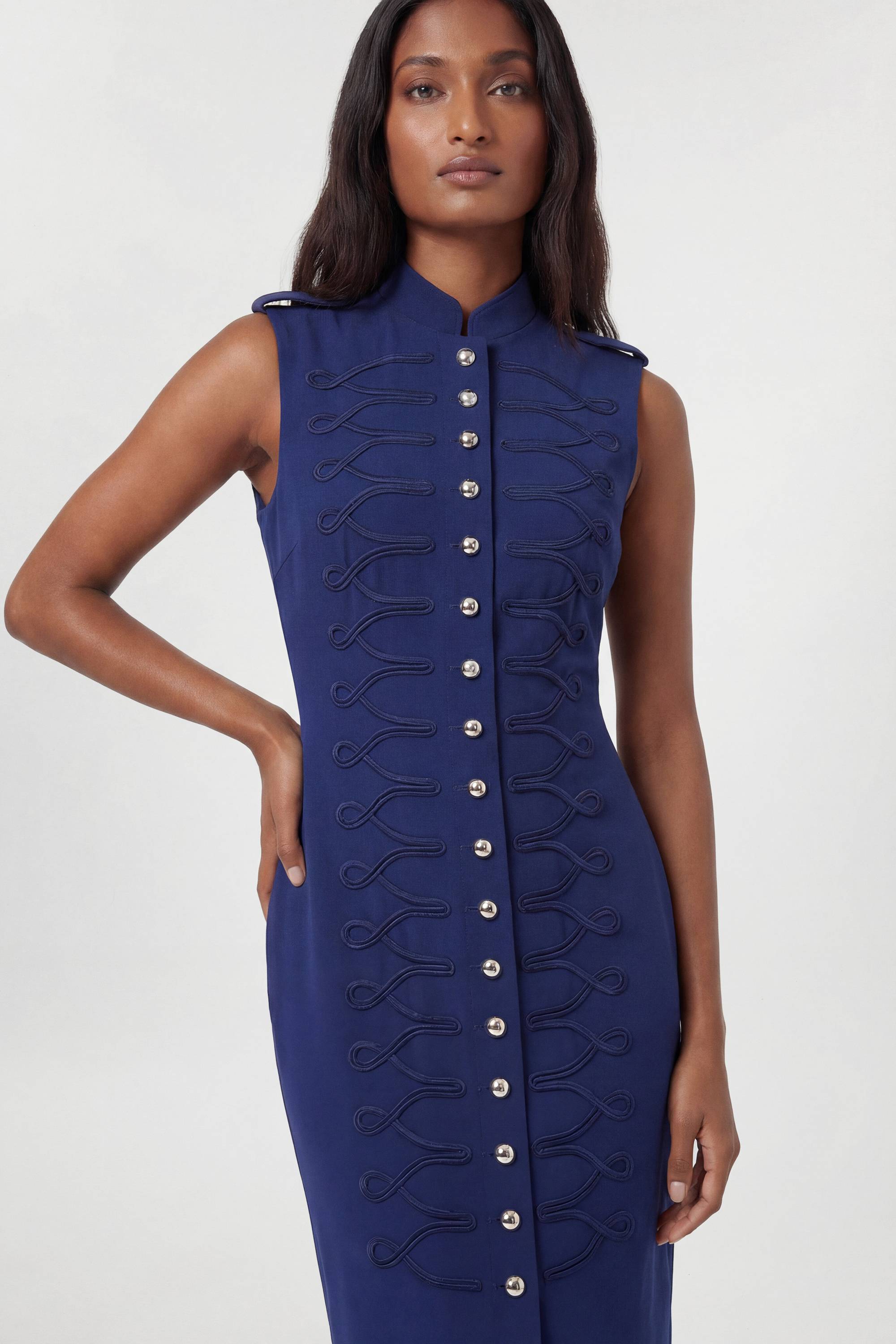 KarenMillen Robe Crayon Droite Compacte Stretch À Détails Boutons Petite