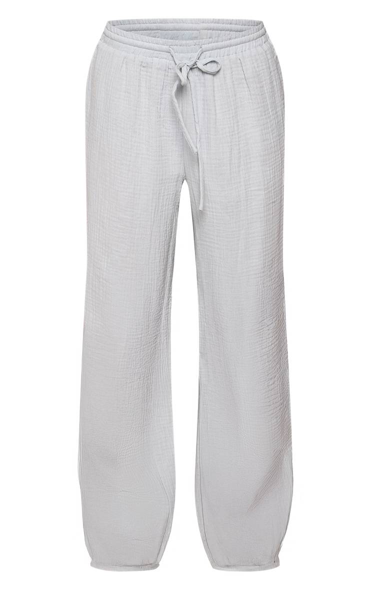 Bleu Ensemble Coordonné Pantalon Large En Coton Gaufré Texturé