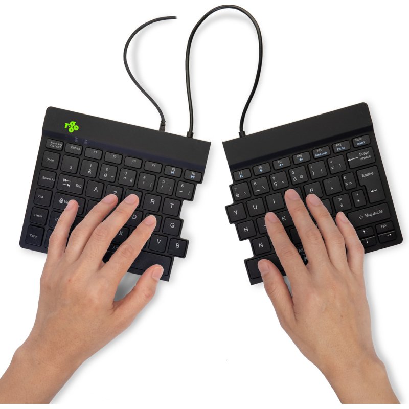 R-Go Tools Clavier ergonomique R-Go Split Break v2 avec logiciel de pause, clavier ergonomique divisé, AZERTY (FR), Filaire, noir