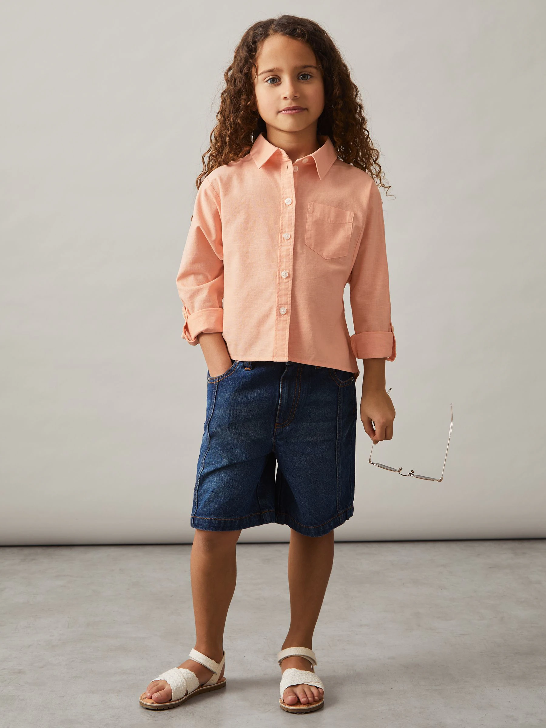Peach - Reiss Leora Linen Roll-Cuff Shirt
