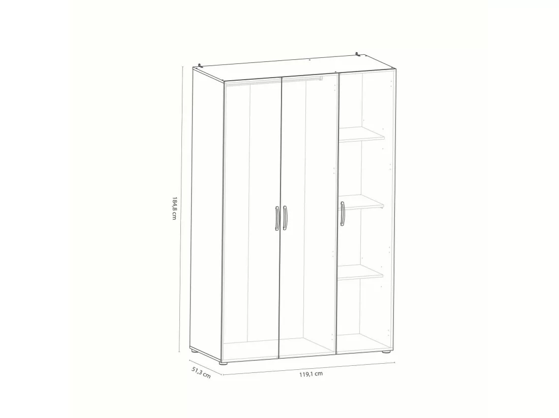 Grande Garde-robe Dmatild, Meubles de chambre, Penderie de plain-pied, Placard à vêtements, 119x51 h185 cm, Chêne clair et Blanc mat