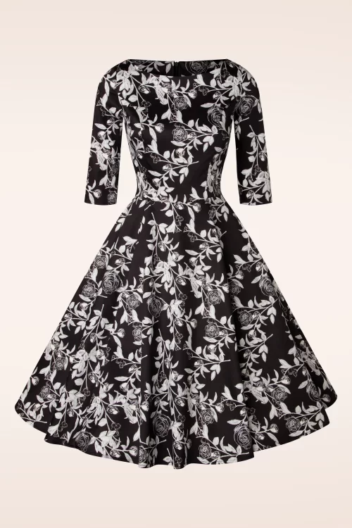 Topvintage Boutique Collection Exclusief bij Topvintage ~Adriana Roses swingjurk met lange mouwen in zwart