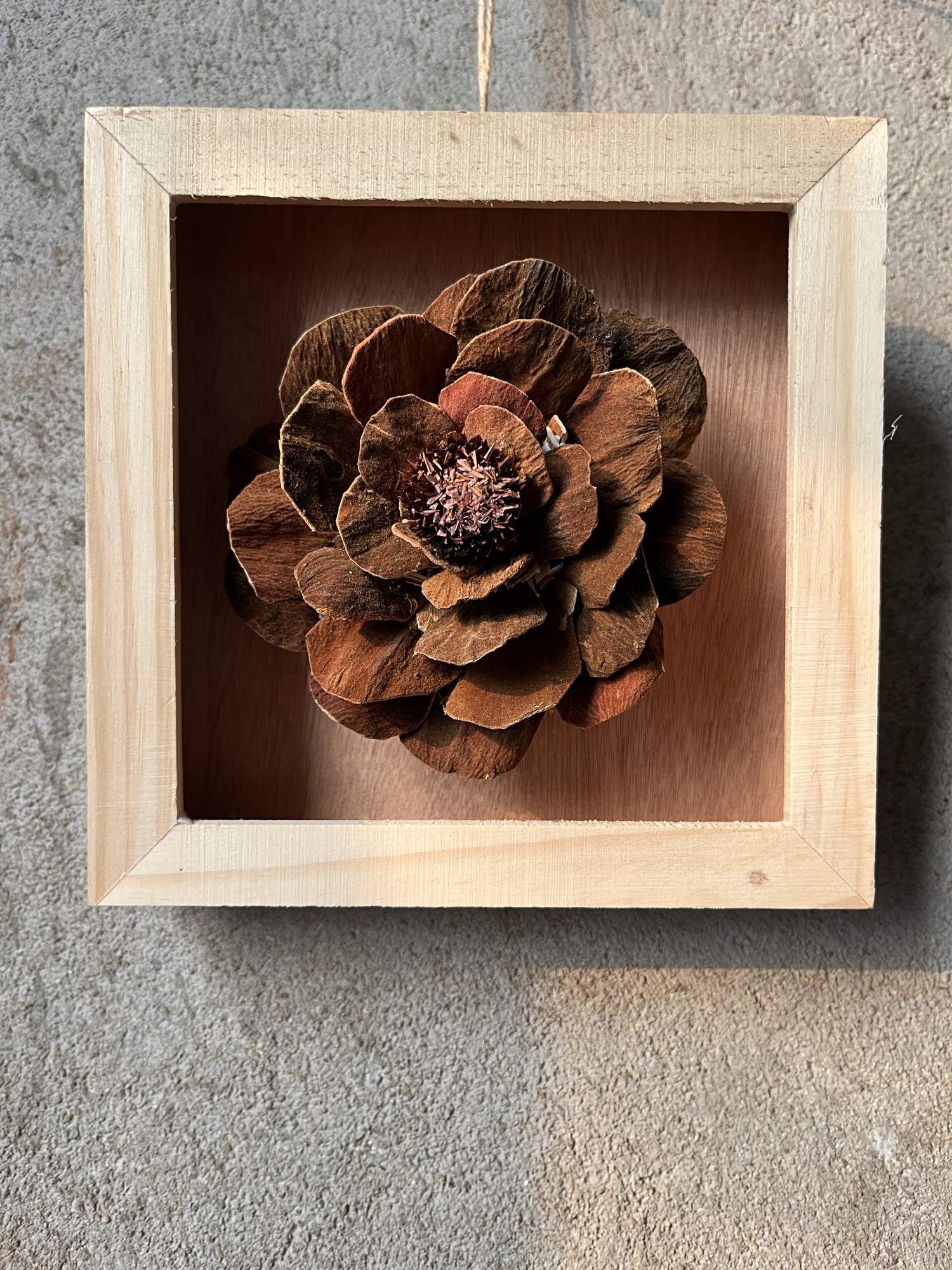Kunstblüte in Holzrahmen, braun, H 18 cm, B 18 cm, L 3,5 cm von fischer's lagerhaus