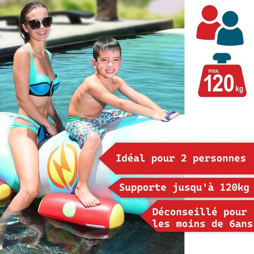 Fusée à eau bouée gonflable ballon flotteur pour piscines xxl 195x72x44cm 2 pagaies pour adultes et enfants à partir de 6ans
