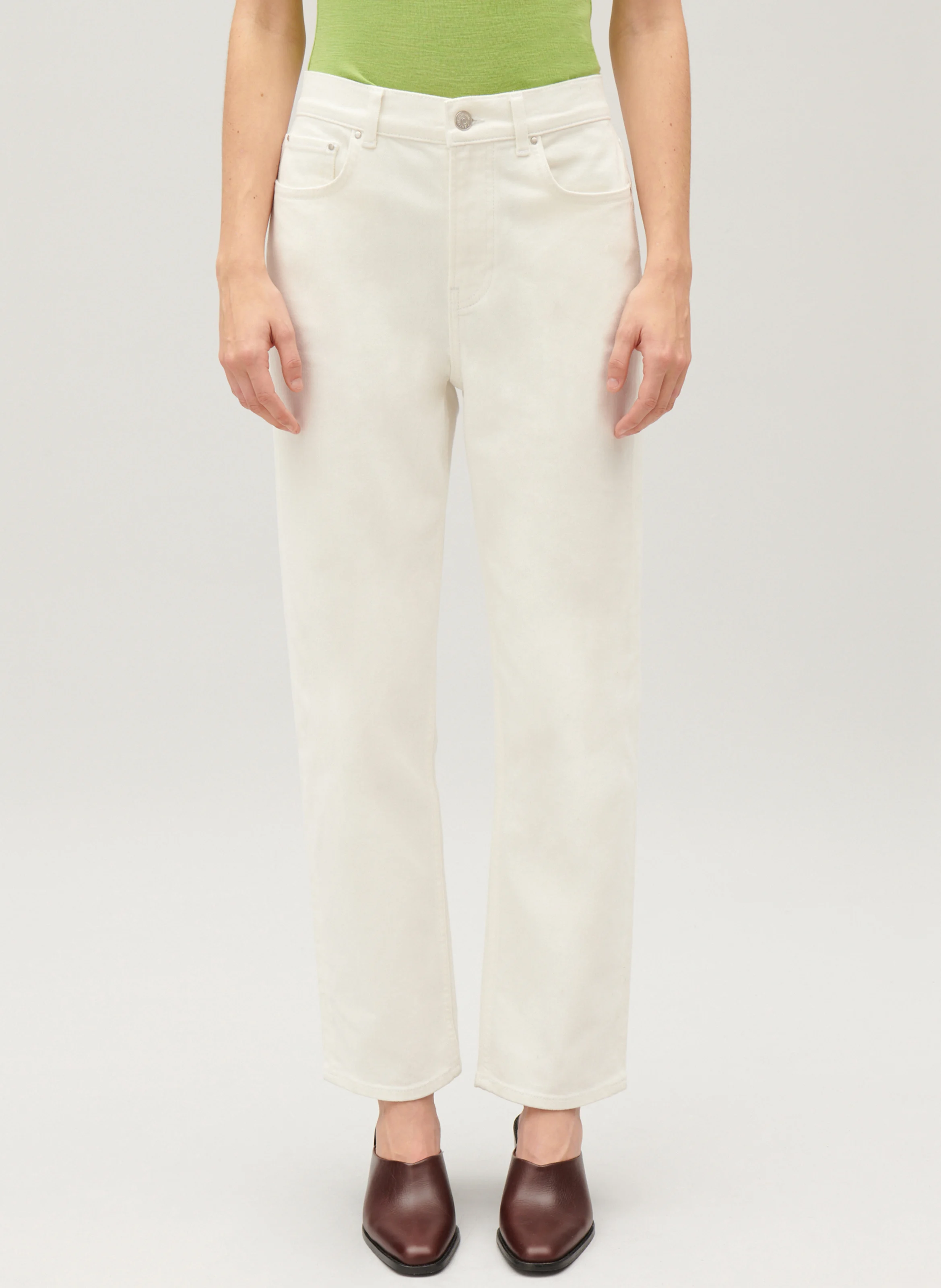 Jean droit taille haute| Blanc