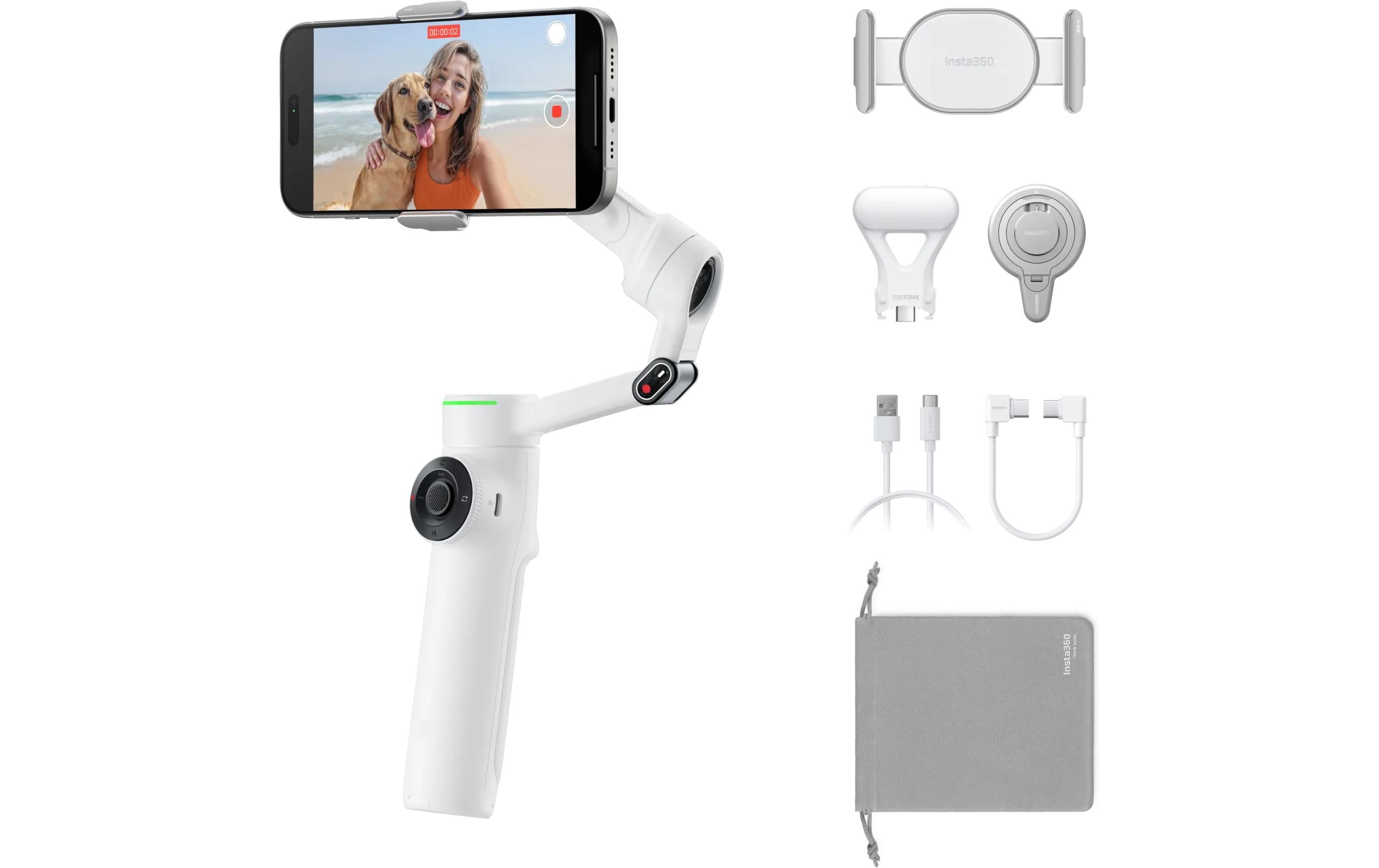 Gimbal Flow 2 Pro Creator-Paket Weiss<br>Ultimativer Kl-Tracking-Stabilisator mit Spotlight, magnetischer Handyhalterung und USB-C-Ladekabel