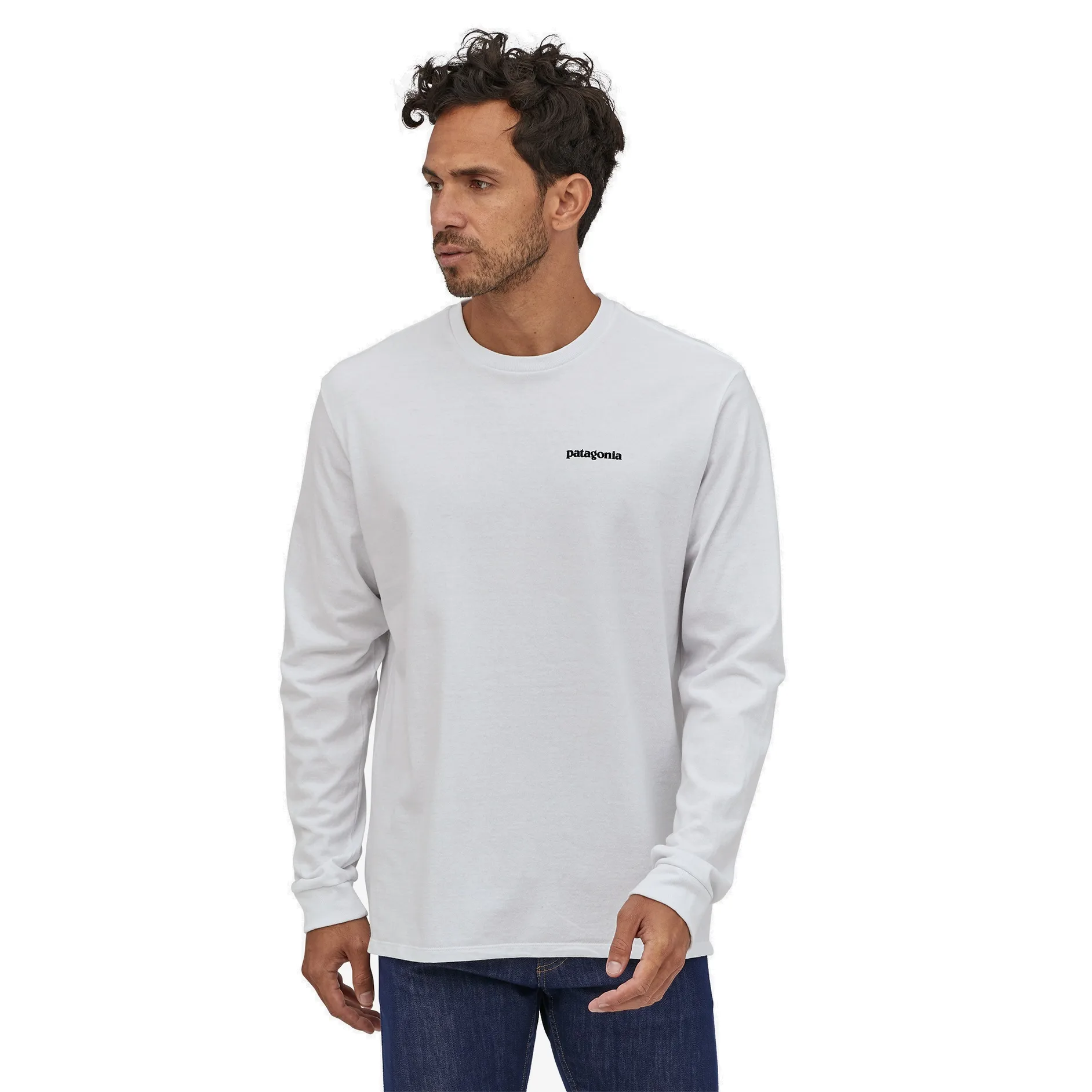 Patagonia Men's Longsleeve P-6 Logo Responsibili-Tee White