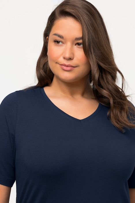 T-Shirt, Saumband, V-Ausschnitt, Halbarm