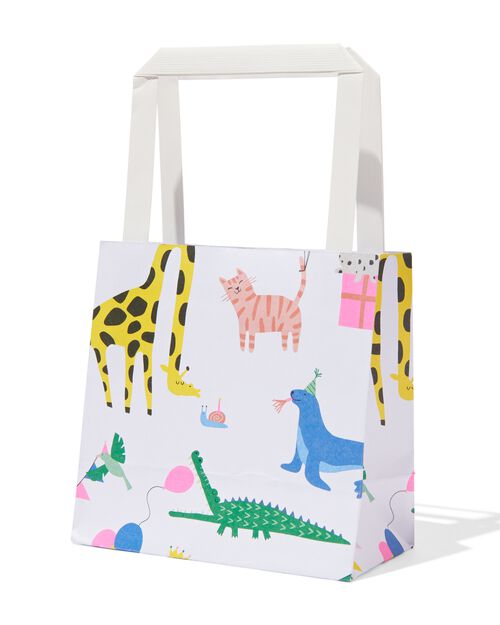 6 sacs cadeaux en papier 13x13x7 animaux en train de faire la fête