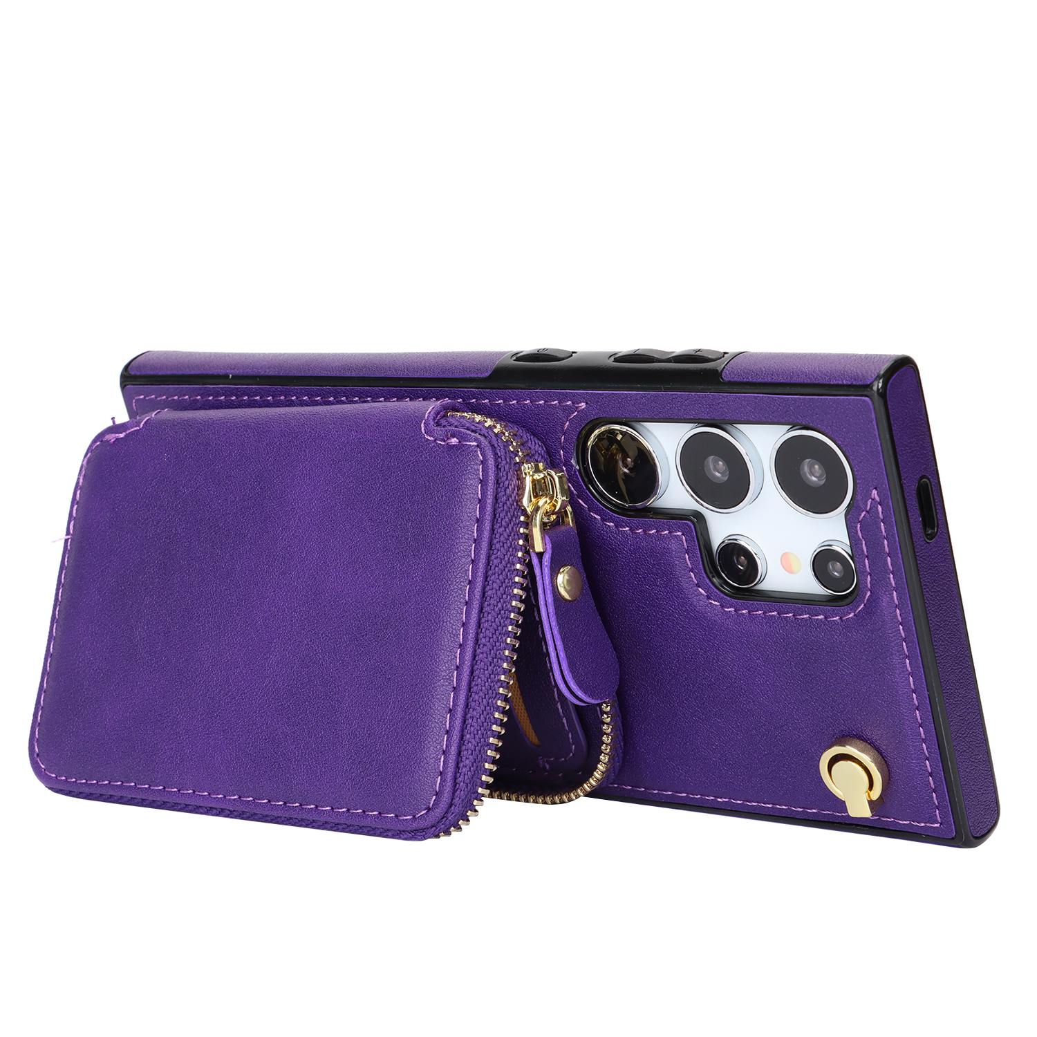 Samsung Galaxy S24 Ultra Necklace Leder Schutz Hülle mit Kartenfächer   Handykette (140cm) - Violett