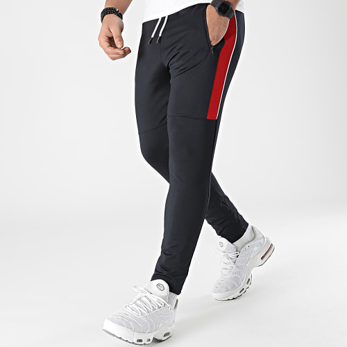 Pantalon Jogging Slim Fit Training Bande Mesh 0038 Bleu Marine Rouge