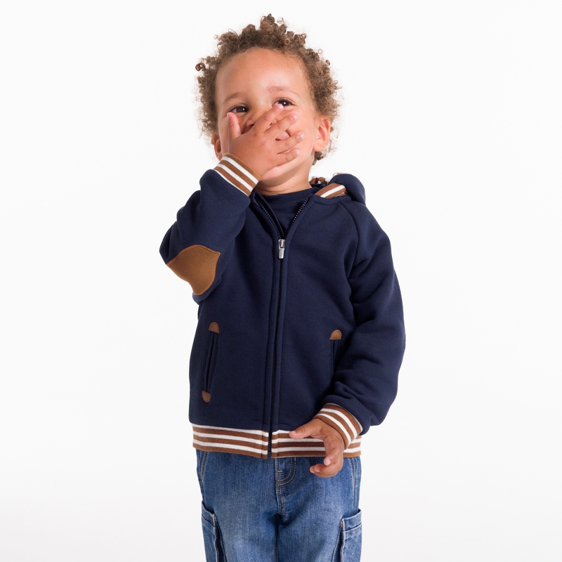 Gilet molleton nid d'abeille capuche amovible bleu bébé garçon
